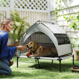 PawHut Portable Elevated Dog Bed with Removable Canopy, Cooling Raised Pet Cot for Medium Large Dogs, 92 x 75 x 89 cm - thumbnail 2