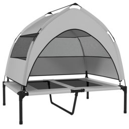 PawHut Portable Elevated Dog Bed with Removable Canopy, Cooling Raised Pet Cot for Medium Large Dogs, 92 x 75 x 89 cm - thumbnail 1