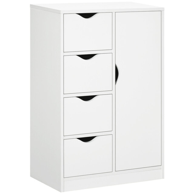 HOMCOM Freestanding Bathroom Cabinet, 4 Drawer Storage Cupboard with Door for Living Room, Kitchen, Bedroom, White - Aosom UK - image 1