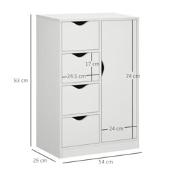 HOMCOM Freestanding Bathroom Cabinet, 4 Drawer Storage Cupboard with Door for Living Room, Kitchen, Bedroom, White - Aosom UK - thumbnail 3