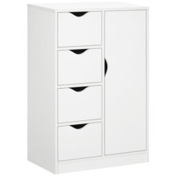 HOMCOM Freestanding Bathroom Cabinet, 4 Drawer Storage Cupboard with Door for Living Room, Kitchen, Bedroom, White - Aosom UK - thumbnail 1