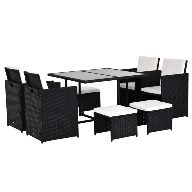 Outsunny 9PC Garden Rattan Dining Set Outdoor Patio Dining Table Set Weave Wicker 8 Seater Stool Black - image 1