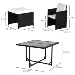 Outsunny 9PC Garden Rattan Dining Set Outdoor Patio Dining Table Set Weave Wicker 8 Seater Stool Black - thumbnail 3