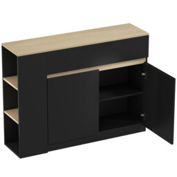 HOMCOM Sideboard, Storage Cabinet with Adjustable Shelf, 2 Drawers, 3 Open Shelves, Black - thumbnail 1