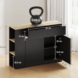 HOMCOM Sideboard, Storage Cabinet with Adjustable Shelf, 2 Drawers, 3 Open Shelves, Black - thumbnail 3