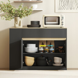 HOMCOM Sideboard, Storage Cabinet with Adjustable Shelf, 2 Drawers, 3 Open Shelves, Black - thumbnail 8