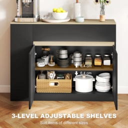 HOMCOM Sideboard, Storage Cabinet with Adjustable Shelf, 2 Drawers, 3 Open Shelves, Black - thumbnail 5