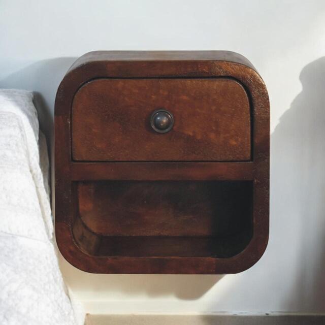 Solid Mango Wood Extra-Mini Curved Bedside Table with Open Shelf, Bedside Cabinet with Robust Steel Frame, 17L x 20W x 20H cm, Brown - Aosom UK - image 1