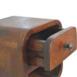 Solid Mango Wood Extra-Mini Curved Bedside Table with Open Shelf, Bedside Cabinet with Robust Steel Frame, 17L x 20W x 20H cm, Brown - Aosom UK - thumbnail 6