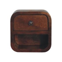 Solid Mango Wood Extra-Mini Curved Bedside Table with Open Shelf, Bedside Cabinet with Robust Steel Frame, 17L x 20W x 20H cm, Brown - Aosom UK - thumbnail 2