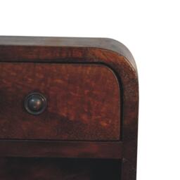 Solid Mango Wood Extra-Mini Curved Bedside Table with Open Shelf, Bedside Cabinet with Robust Steel Frame, 17L x 20W x 20H cm, Brown - Aosom UK - thumbnail 7