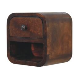 Solid Mango Wood Extra-Mini Curved Bedside Table with Open Shelf, Bedside Cabinet with Robust Steel Frame, 17L x 20W x 20H cm, Brown - Aosom UK - thumbnail 9