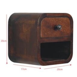 Solid Mango Wood Extra-Mini Curved Bedside Table with Open Shelf, Bedside Cabinet with Robust Steel Frame, 17L x 20W x 20H cm, Brown - Aosom UK - thumbnail 3
