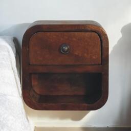 Solid Mango Wood Extra-Mini Curved Bedside Table with Open Shelf, Bedside Cabinet with Robust Steel Frame, 17L x 20W x 20H cm, Brown - Aosom UK - thumbnail 1