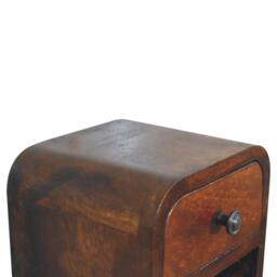 Solid Mango Wood Extra-Mini Curved Bedside Table with Open Shelf, Bedside Cabinet with Robust Steel Frame, 17L x 20W x 20H cm, Brown - Aosom UK - thumbnail 5