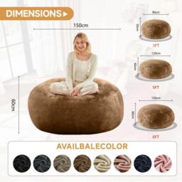 Large Bean Bag Sofa Chair with Eco-Friendly Bead Filling, Space-Saving Couch, Reading Lounger for Adults, 150L x 150W x 60H cm, Coffee - Aosom UK - thumbnail 3