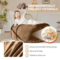 Large Bean Bag Sofa Chair with Eco-Friendly Bead Filling, Space-Saving Couch, Reading Lounger for Adults, 150L x 150W x 60H cm, Coffee - Aosom UK - thumbnail 5
