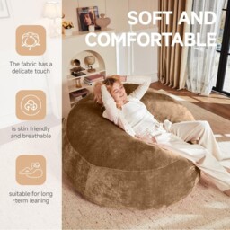 Large Bean Bag Sofa Chair with Eco-Friendly Bead Filling, Space-Saving Couch, Reading Lounger for Adults, 150L x 150W x 60H cm, Coffee - Aosom UK - thumbnail 4