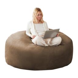 Large Bean Bag Sofa Chair with Eco-Friendly Bead Filling, Space-Saving Couch, Reading Lounger for Adults, 150L x 150W x 60H cm, Coffee - Aosom UK - thumbnail 2