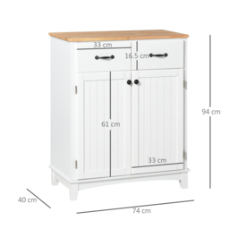 HOMCOM Modern Organising Kitchen Cupboard, Wooden Storage Cabinet w/ 2 Drawers for Living & Dining Room, White - Aosom UK - thumbnail 3