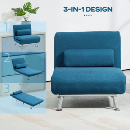 HOMCOM Single Sofa Bed, 1 Person Sleeper Foldable Lounge with Pillow & Cat Scratch Resistant Fabric, Cat Scratch Anti, Blue - Aosom UK - thumbnail 4
