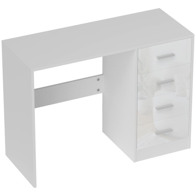 HOMCOM Computer Writing Desk with 4 Drawers, High Gloss Home Office Workstation, White - image 1