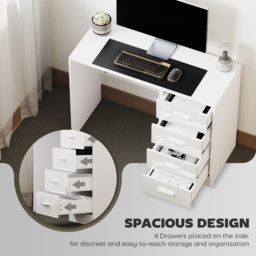 HOMCOM Computer Writing Desk with 4 Drawers, High Gloss Home Office Workstation, White - thumbnail 4