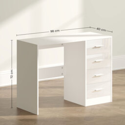 HOMCOM Computer Writing Desk with 4 Drawers, High Gloss Home Office Workstation, White - thumbnail 3