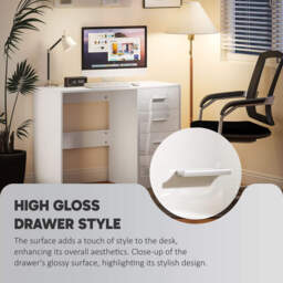 HOMCOM Computer Writing Desk with 4 Drawers, High Gloss Home Office Workstation, White - thumbnail 6