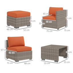 Outsunny 8 Piece Outdoor Patio Furniture Set, Rattan Sofa Set with Footstools and Coffee Tables - Aosom UK - thumbnail 3
