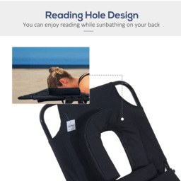 Outsunny Foldable Sun Lounger Recliner Chair with Pillow, Reading Hole for Garden Beach, Adjustable, Black - thumbnail 7