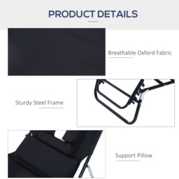 Outsunny Foldable Sun Lounger Recliner Chair with Pillow, Reading Hole for Garden Beach, Adjustable, Black - thumbnail 6