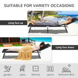 Outsunny Foldable Sun Lounger Recliner Chair with Pillow, Reading Hole for Garden Beach, Adjustable, Black - thumbnail 5