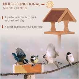 PawHut Bird Feeder Table, Wooden Freestanding Outdoor Feeding Station with Weatherproof Roof, Cross-shaped Base, Natural, 55 x 55 x 144cm - Aosom UK - thumbnail 4