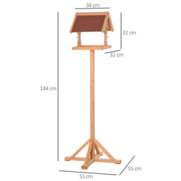 PawHut Bird Feeder Table, Wooden Freestanding Outdoor Feeding Station with Weatherproof Roof, Cross-shaped Base, Natural, 55 x 55 x 144cm - Aosom UK - thumbnail 3