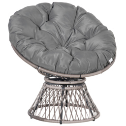 Outsunny 360° Swivel Rattan Papasan Moon Bowl Chair Round Lounge Garden Wicker Basket Seat with Padded Cushion Oversized for Outdoor Indoor, Grey - thumbnail 1