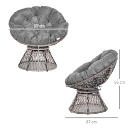 Outsunny 360° Swivel Rattan Papasan Moon Bowl Chair Round Lounge Garden Wicker Basket Seat with Padded Cushion Oversized for Outdoor Indoor, Grey - thumbnail 3