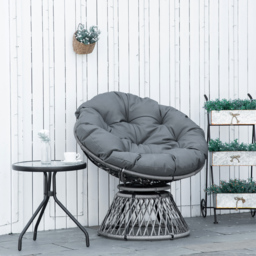 Outsunny 360° Swivel Rattan Papasan Moon Bowl Chair Round Lounge Garden Wicker Basket Seat with Padded Cushion Oversized for Outdoor Indoor, Grey - thumbnail 2