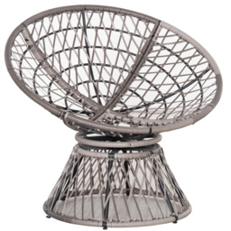 Outsunny 360° Swivel Rattan Papasan Moon Bowl Chair Round Lounge Garden Wicker Basket Seat with Padded Cushion Oversized for Outdoor Indoor, Grey - thumbnail 9