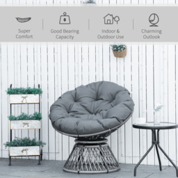 Outsunny 360° Swivel Rattan Papasan Moon Bowl Chair Round Lounge Garden Wicker Basket Seat with Padded Cushion Oversized for Outdoor Indoor, Grey - thumbnail 7