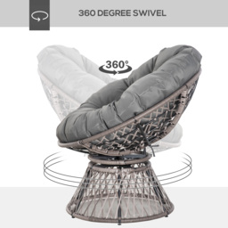 Outsunny 360° Swivel Rattan Papasan Moon Bowl Chair Round Lounge Garden Wicker Basket Seat with Padded Cushion Oversized for Outdoor Indoor, Grey - thumbnail 4