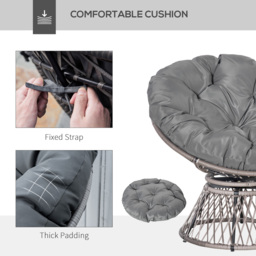 Outsunny 360° Swivel Rattan Papasan Moon Bowl Chair Round Lounge Garden Wicker Basket Seat with Padded Cushion Oversized for Outdoor Indoor, Grey - thumbnail 5