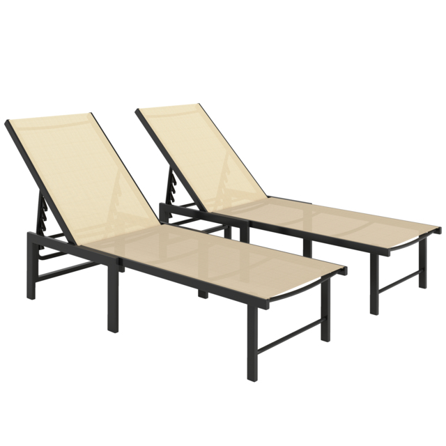 Outsunny Set of Two Reclining Sun Loungers - Khaki - image 1