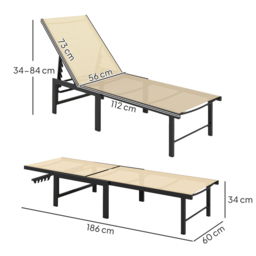 Outsunny Set of Two Reclining Sun Loungers - Khaki - thumbnail 3