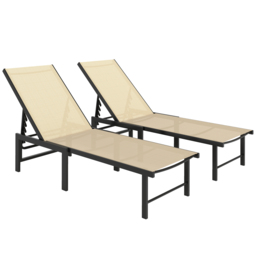 Outsunny Set of Two Reclining Sun Loungers - Khaki - thumbnail 1