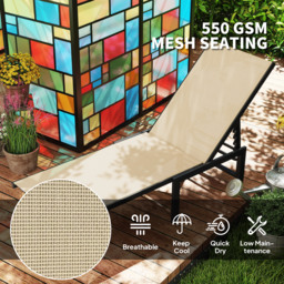 Outsunny Set of Two Reclining Sun Loungers - Khaki - thumbnail 5