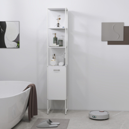 HOMCOM Tall Bathroom Cabinet with Open Shelves and Adjustable Shelf - White - thumbnail 8