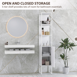 HOMCOM Tall Bathroom Cabinet with Open Shelves and Adjustable Shelf - White - thumbnail 4