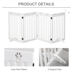 PawHut Foldable Wooden Pet Barrier: 4-Panel Safeguard for Doorways & Stairs, White - Aosom UK - thumbnail 5