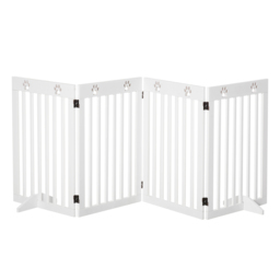 PawHut Foldable Wooden Pet Barrier: 4-Panel Safeguard for Doorways & Stairs, White - Aosom UK